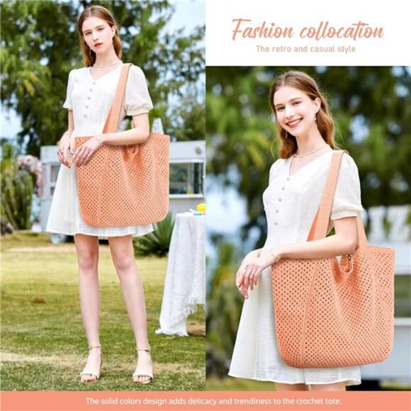 Crochet Beach Bag for Women – Boho Knit Tote with Vintage Aesthetic - Picture 2 of 7